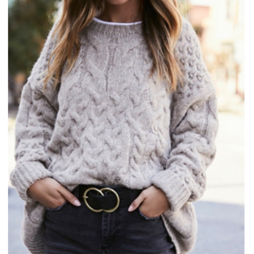 Free People Destroyed Oversized Cable Pullover